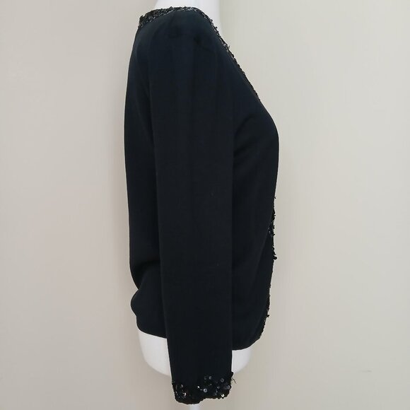 Club Monaco Sequin Silk & Cotton Long Sleeve Cardigan Black Size Medium - Picture 5 of 8